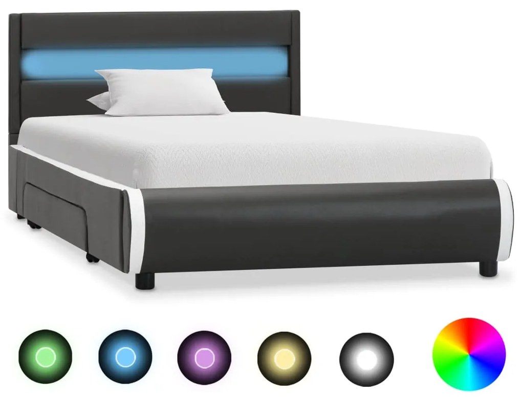 vidaXL Posteľný rám s LED, antracitový, umelá koža 100x200 cm