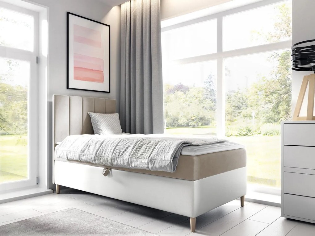 Kontinentálna posteľ Junior Kamire 1, Strana: pravá, Rozmer postele: 80x200, Dostupné poťahy: ekokoža Soft 017 (biela) + Fresh 14