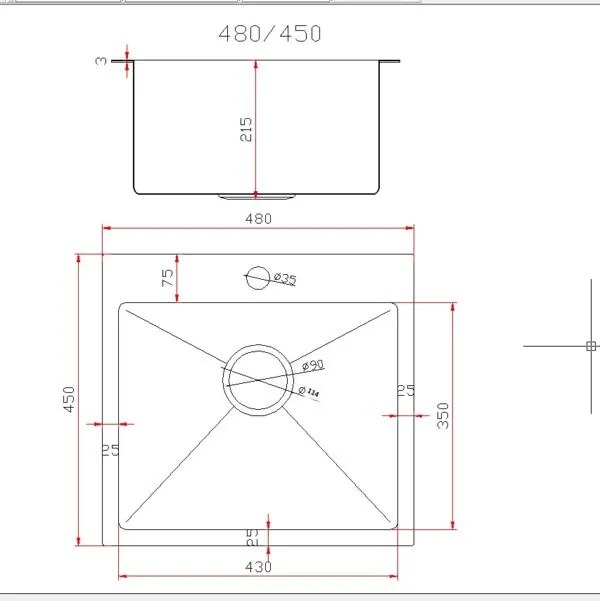 Gamma Gamma, 1-komorový oceľový drez 480x450x210 mm, brúsená oceľ, GMA-S4845-CH