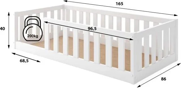 Detská posteľ BELLA SIMA 160x80 Montessori z masívu – biela