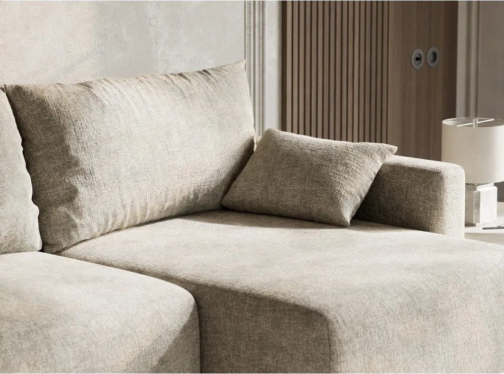 Béžová ženilková rozkladacia/s úložným priestorom rohová pohovka (pravý roh/s leňoškou) Leon – Maison de Rêve