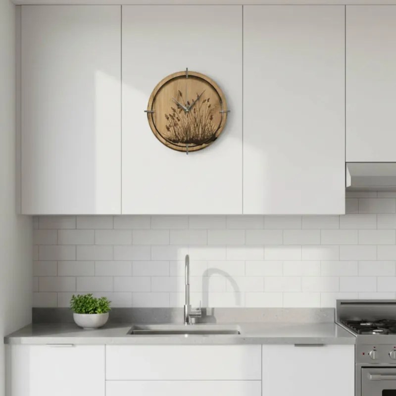 Drevené nástenné hodiny s prírodným motívom Dizajnová dekorácia | SENTOP HDF0587-GOLD-OAK