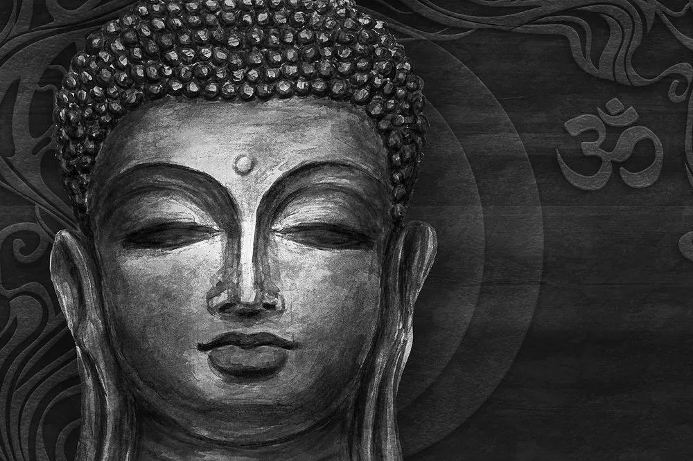 Samolepiaca tapeta tvár Budhu v čiernobielom prevedení - 450x300