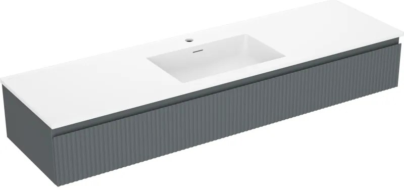 Mexen Rivel, kúpeľňová skrinka 160 cm s umývadlom Otis, 1 zásuvka, drážkovaná, grafitová matná/biela matná, 91A20-16023-1-BF66-W18M0