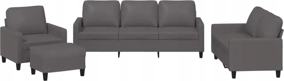 vidaXL 4-dielna sedacia súprava s vankúšmi, šedá, umelá koža