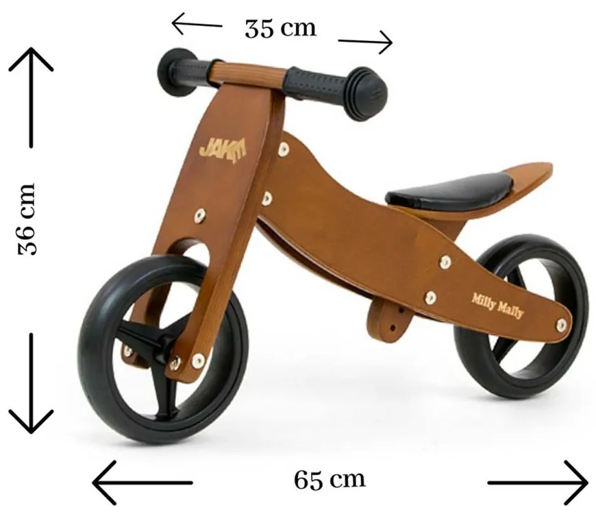Detské multifunkčné odrážadlo bicykel 2v1 Milly Mally JAKE Dark Natural