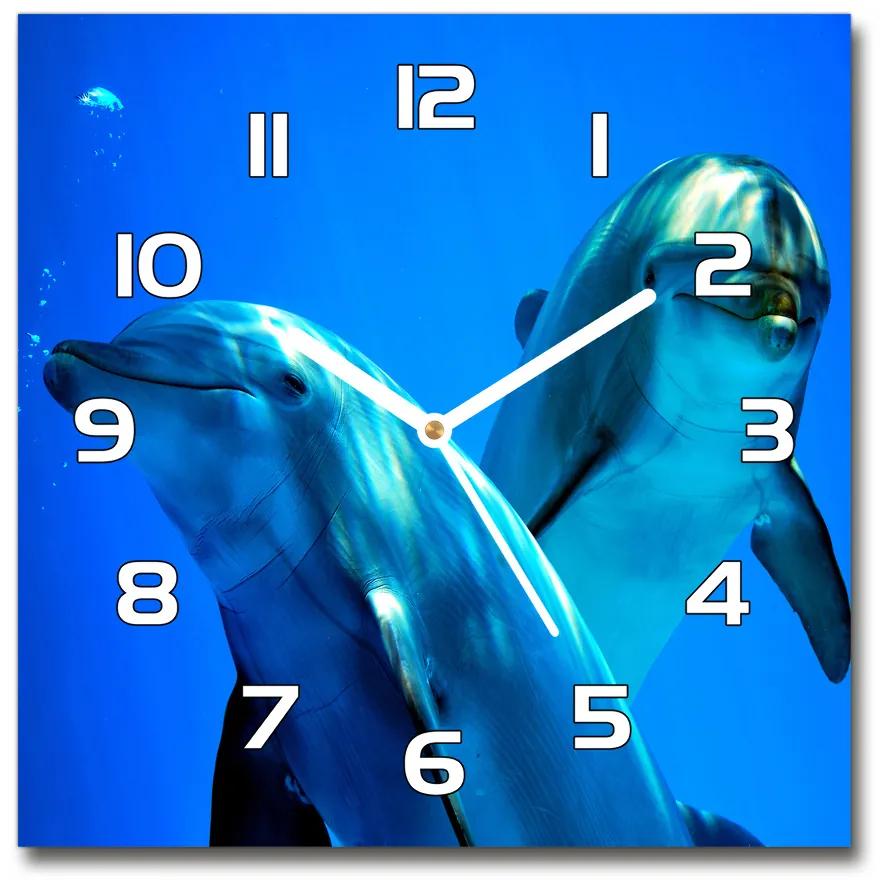 Sklenené hodiny štvorec Dva delfíny pl_zsk_30x30_f_16277956