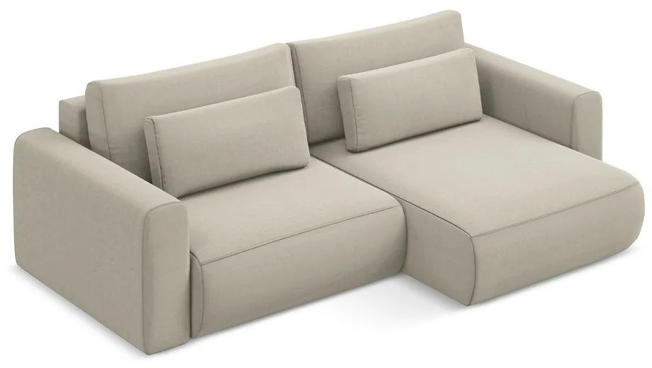 Béžová zamatová rozkladacia/s úložným priestorom rohová pohovka (pravý roh/s leňoškou) Kapua – Makamii