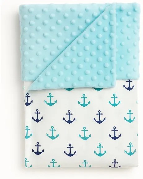 Detská deka Kotva/minky modrá 100x75 cm – obojstranná deka s námorníckym motívom