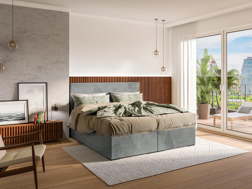Manželská posteľ Boxspring 180 cm Lemmy (betón) (s matracom a úl. priestorom). Akcia -20%. Vlastná spoľahlivá doprava až k Vám domov. 1043396