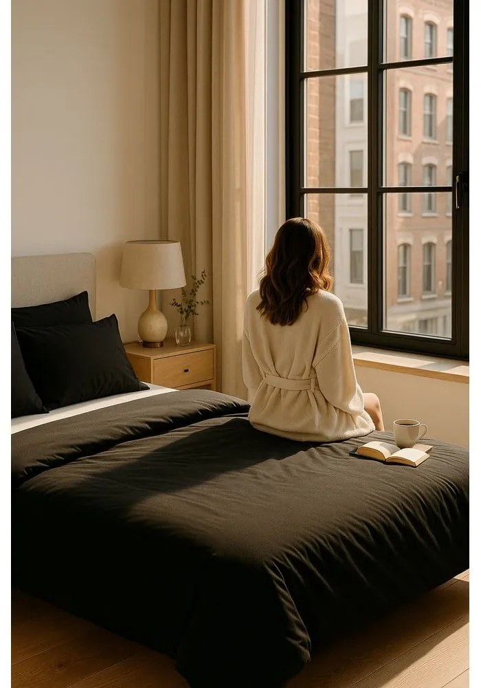 Čierne obliečky na jednolôžko/predĺžené s plachtou/3-dielne 160x220 cm Classic – Mila Home