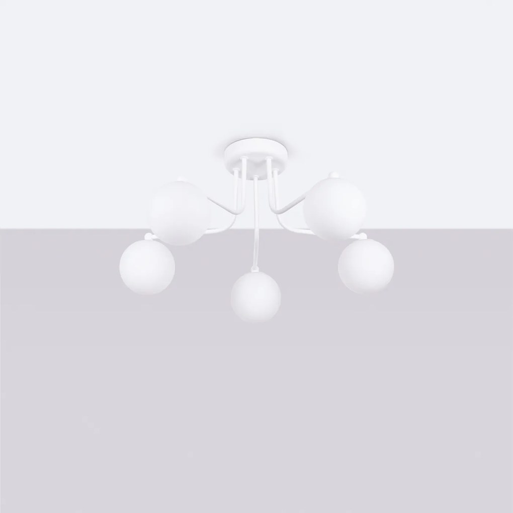 Stropné svietidlo Astral, 5x biele sklenené tienidlo, w