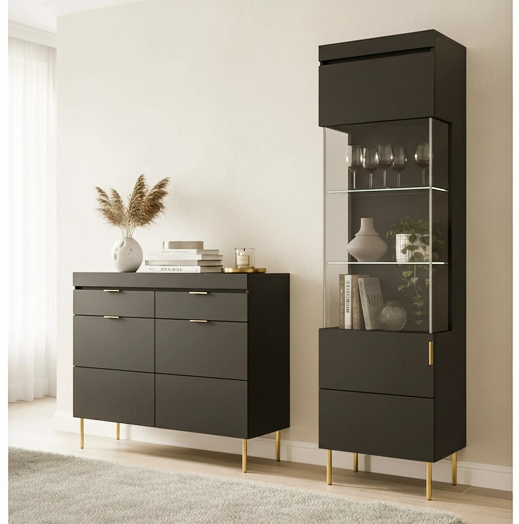 Komoda Sentia 105 cm s 2 zásuvkami - čierna / zlatá