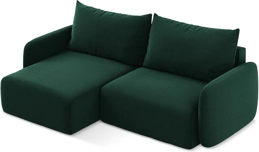 Tmavozelená zamatová rozkladacia/s úložným priestorom rohová pohovka (ľavý roh/s leňoškou) Kalena – Makamii