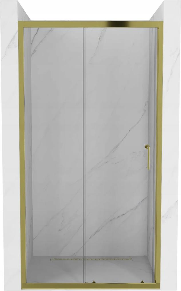 Mexen Apia, posuvné dvere do otvoru 145 x 190 cm, 5mm číre sklo, zlatý profil, 845-145-000-50-00