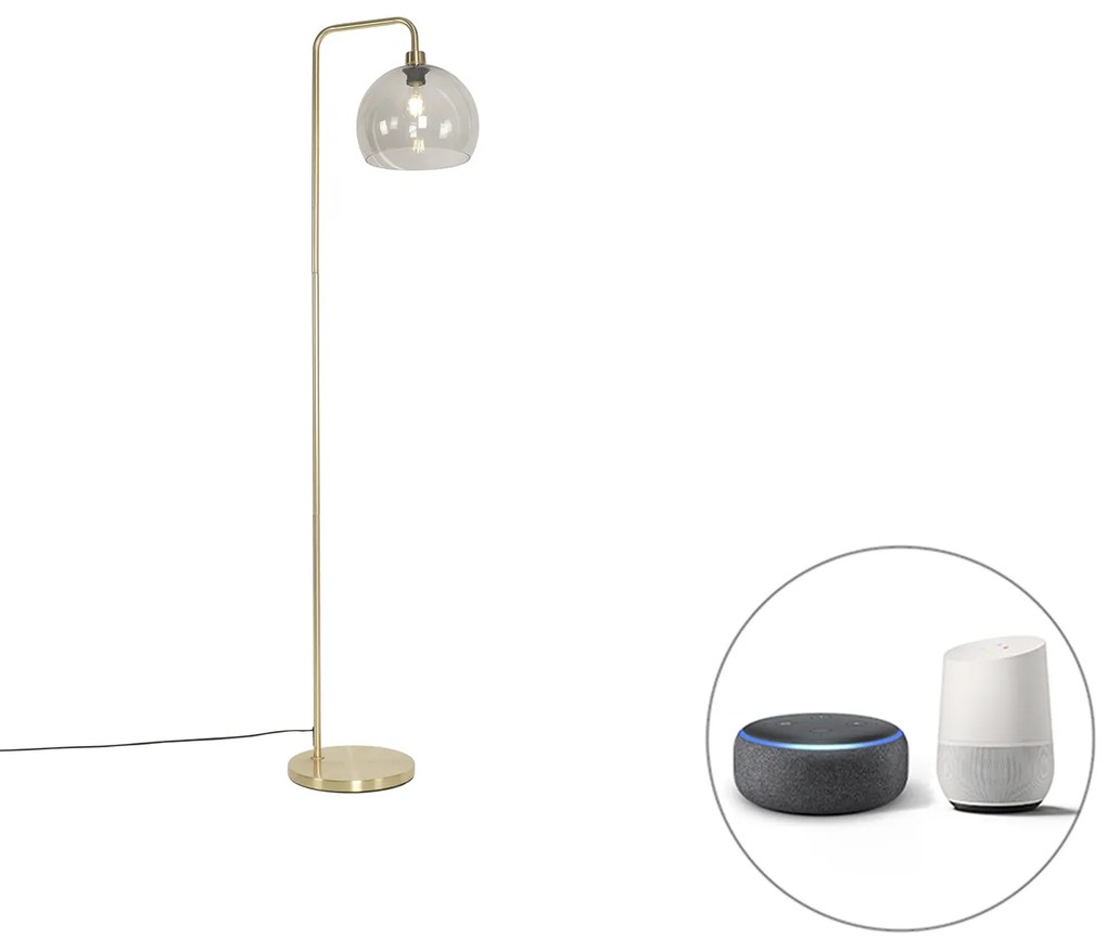 Inteligentná stojaca lampa z mosadze s dymovým sklom vrátane WiFi A60 - Maly
