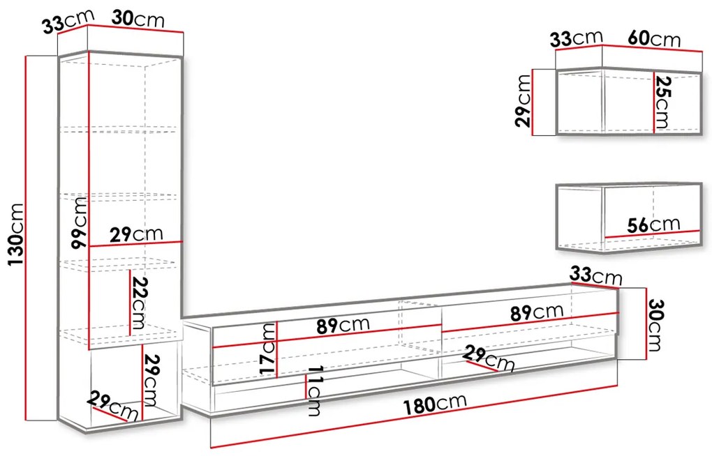 Moderná obývacia stena Amenity, wotan + LED podsvietenie