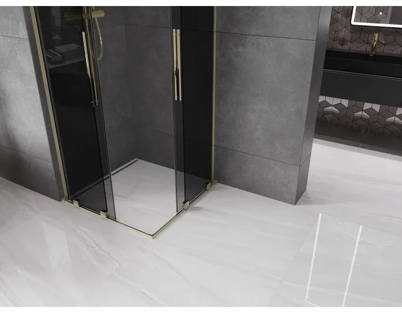 Mexen Velar L Duo, sprchový kút s posuvnými dverami 80 x 80 cm, 8mm šedé sklo, zlatá lesklá, 871-080-080-02-43-50