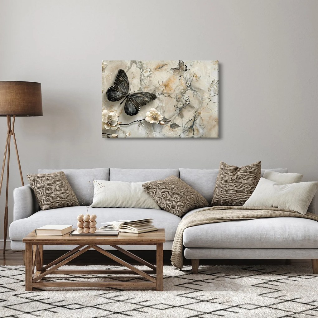 Obraz - Mramorové pozadie s motýľmi (90x60 cm)