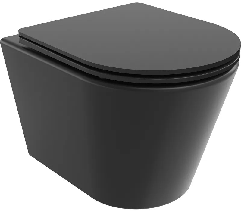 Mexen Rico závesné wc Rimless s toaletným Slim sedátkom z duroplastu, čierna matná - 30721085