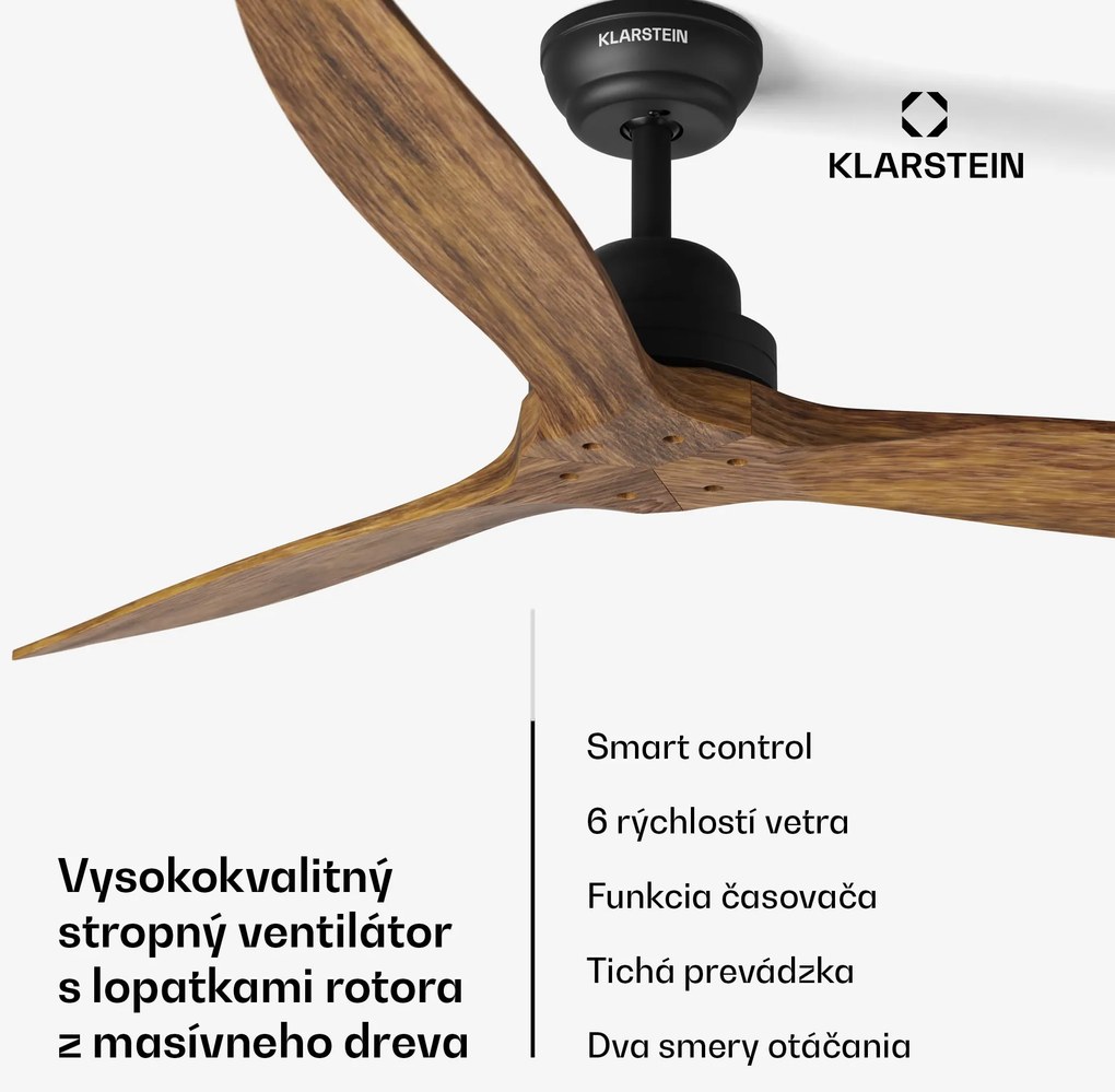 Klarstein Santa Elena Smart 52", Ø 132 cm stropný ventilátor, 10260 m³/h, lopatky z pravého dreva, 6 nastavení rýchlosti, diaľkové ovládanie