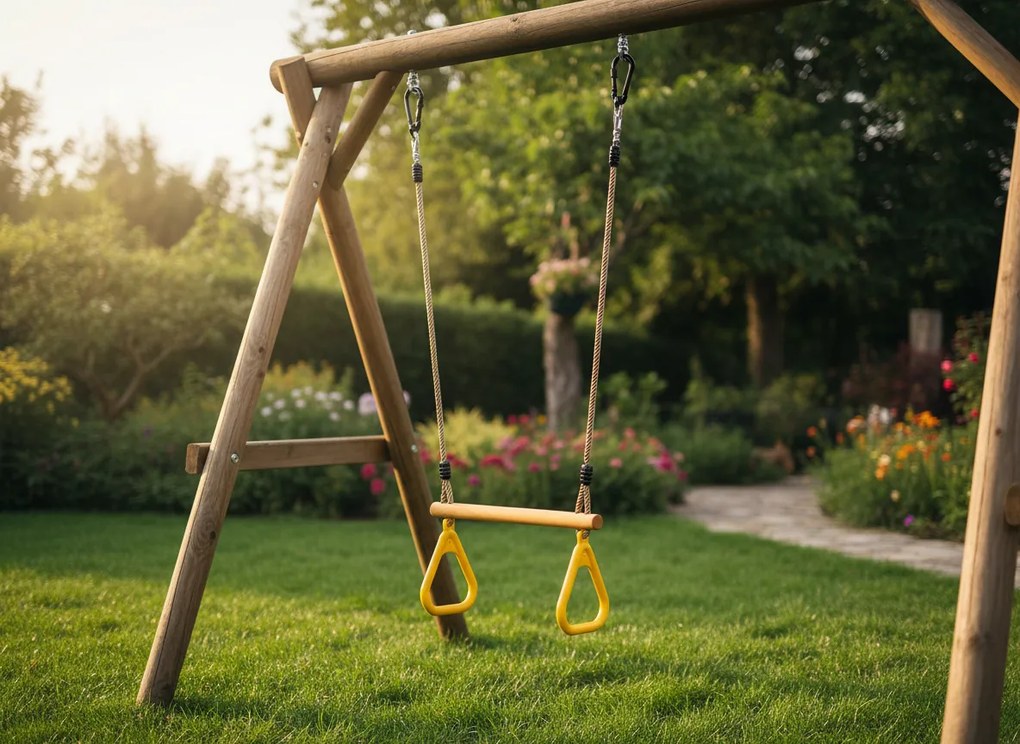 CH TRAPEZOIDÁLNA DREVENÁ DETSKÁ HOJDAČKA S TROJUHOLNÍKOVÝMI RÚČKAMI 3,5 x 40 x 110 CM