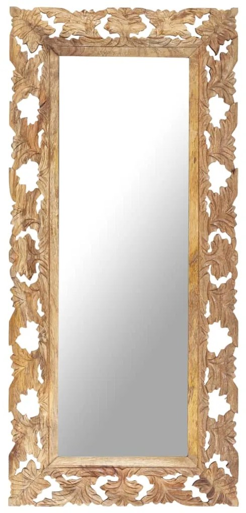 vidaXL Ručne vyrezávané zrkadlo hnedé 110x50 cm masívne mangovníkové drevo