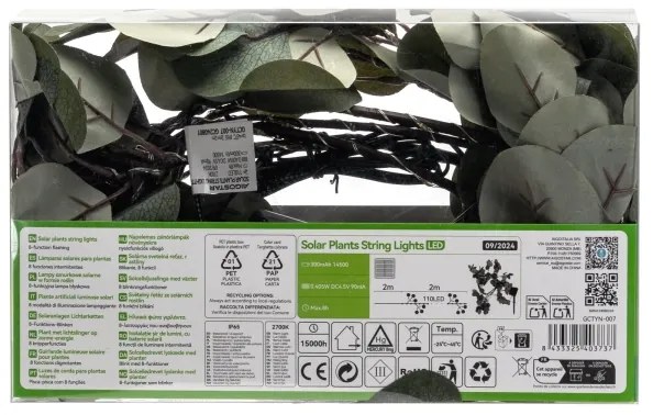 Aigostar - LED Solárna reťaz 110xLED/4m IP65 300 mAh teplá biela eukalyptus