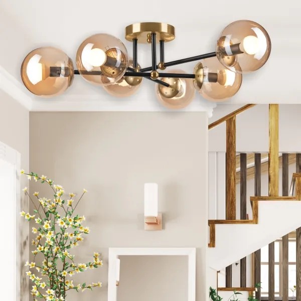 Prisadený luster MALENA 6xE14/5W/230V zlatá/čierna/dymová béžová