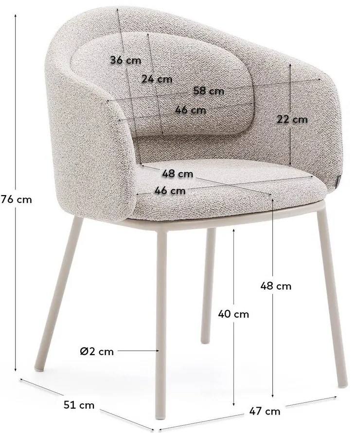 Sivobéžové čalúnené jedálenské kreslo s podrúčkami Minda – Kave Home