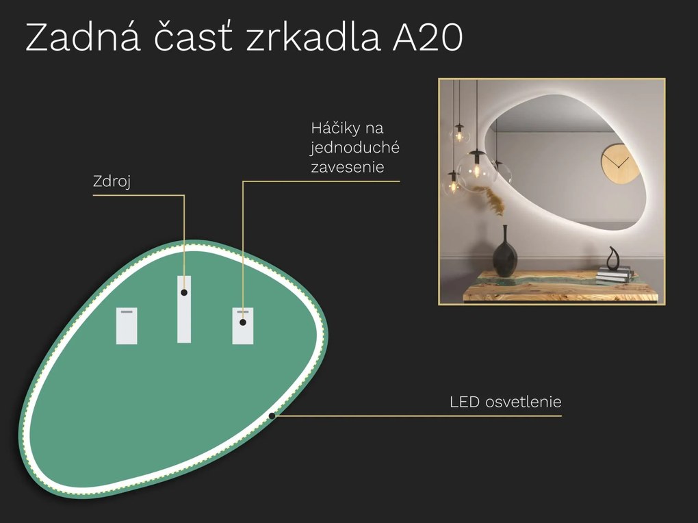 Organické LED zrkadlo s osvetlením A20 55x47