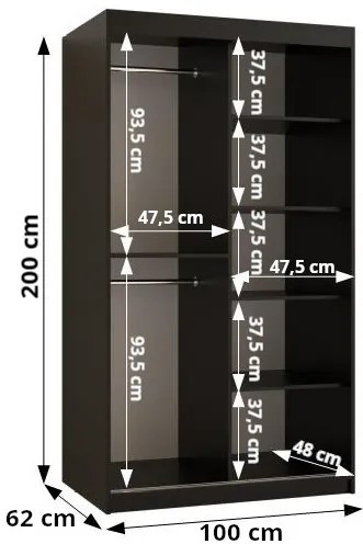 Šatníková skriňa 100 cm Riana Slimo 1 100 (čierna + biela matná). Vlastná spoľahlivá doprava až k Vám domov. 1063610