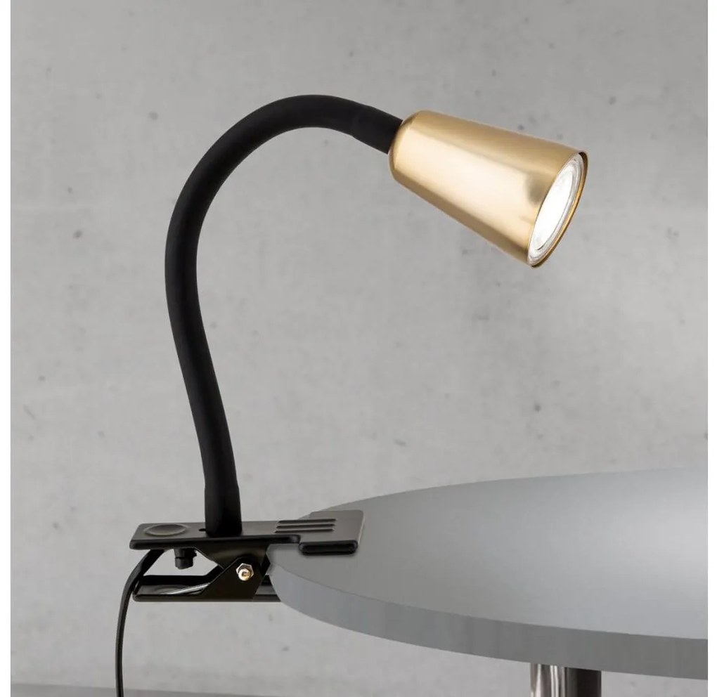 Orion - Flexibilná stolová lampa s klipom DOTTY 1xGU10/10W/230V mosadz/čierna