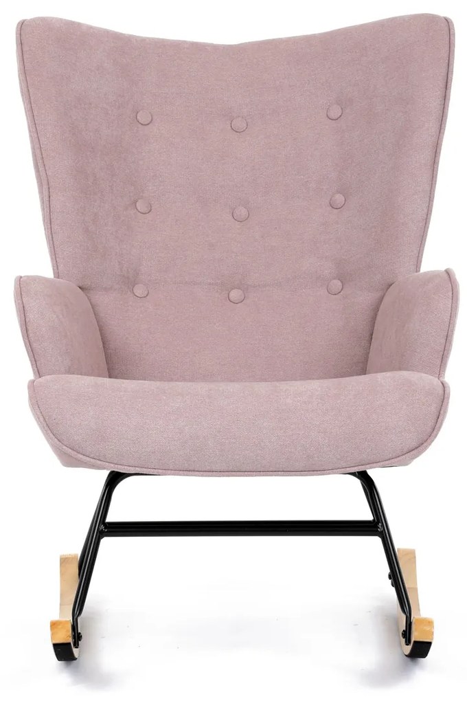 Autronic - Křeslo houpací, potah růžová látka, dřevěné nohy, masiv kaučukovník - AK-371 PINK2