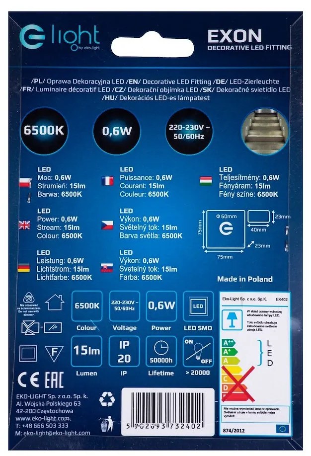 Schodiskové LED svietidlo Exon, 1x LED 0,6w, 6500k, s
