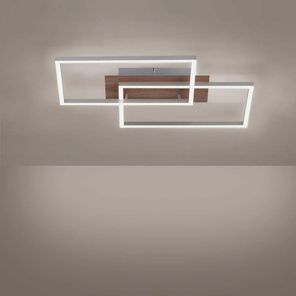 Stropné LED Iven drevený dekór/oceľ 2Fl štvorec