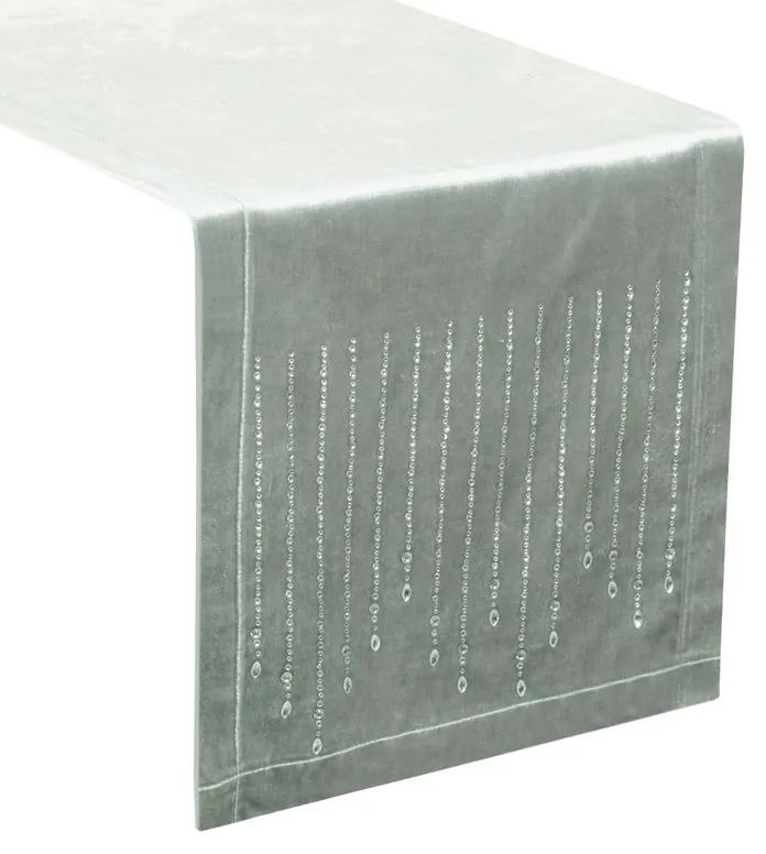 Dekorstudio Behúň na stôl ROYAL 3 z lesklého zamatu s kamienkami v striebornej farbe Rozmer behúňa (šírka x dĺžka): 35x140cm
