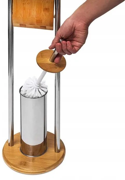 Tutumi Tutumi, bambusový kúpeľňový stojan na toaletný papier a kefu 390228, hnedá-chrómová, HOM-07500