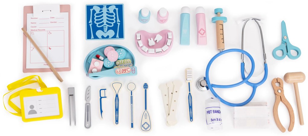 Drevená sada pre malého lekára v kufríku, 34 dielov