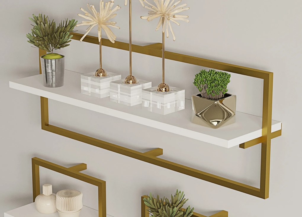 Súprava 3 ks nástenných políc Yeso biela/zlatá