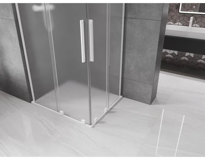 Mexen Velar L Duo, sprchový kút s posuvnými dverami 90 x 80 cm, 8mm sklo námraza, biela matná, 871-090-080-02-33-20