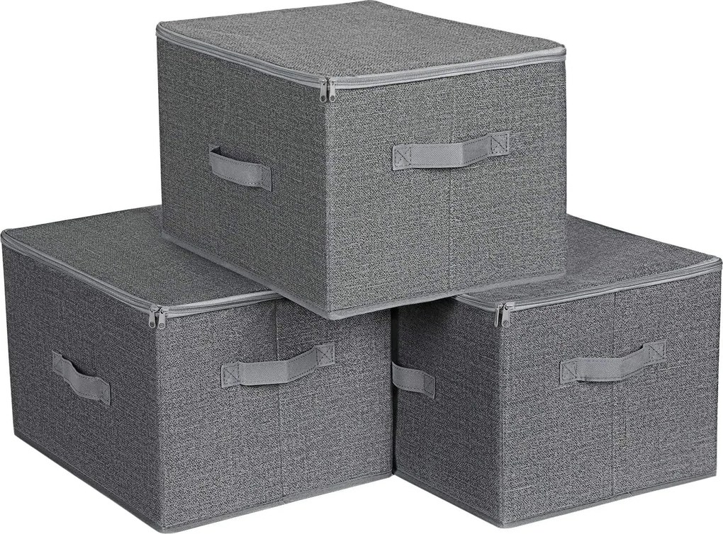 Skladacie úložné boxy s vekom a úchytkou, 3 ks, sivé