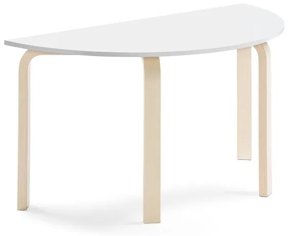 Stôl ELTON, polkruh, 1200x600x640 mm, laminát - biela, breza