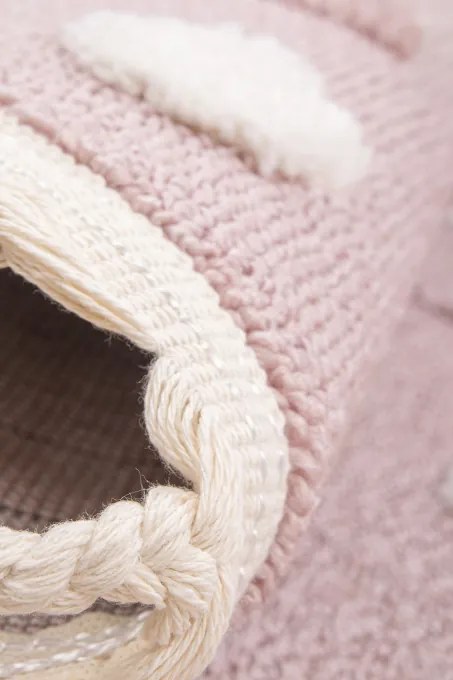 Koberec Skandi Kids A2565A so strapcami ružový / krémový kruh
