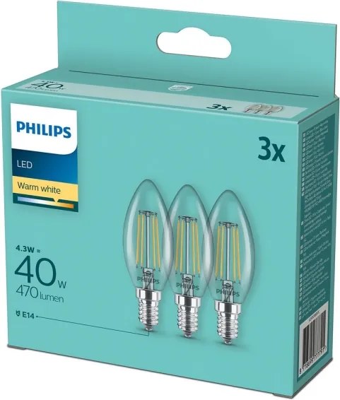 SADA 3x LED Žiarovka Philips B35 E14/4,3W/230V 2700K