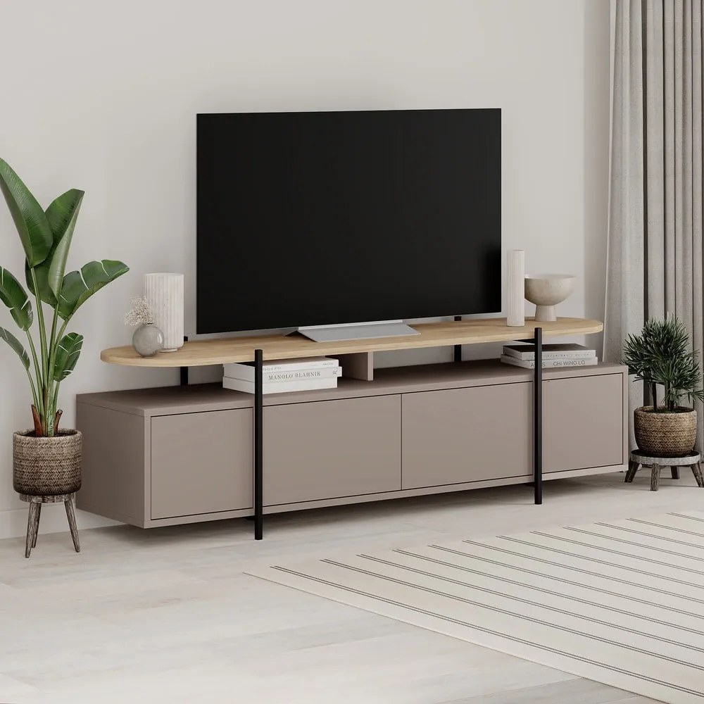 Sivo-béžový TV stolík v dekore duba 160x48 cm Hinoa – Marckeric
