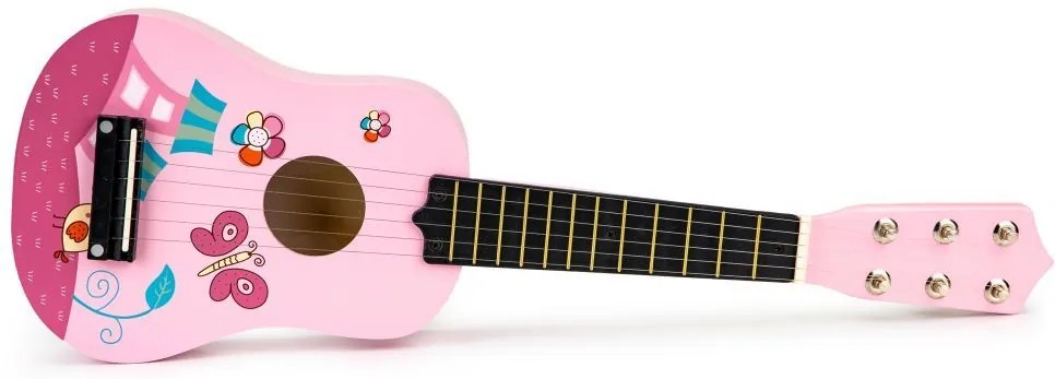 ECOTOYS Detská drevená gitara Pink Butterfly