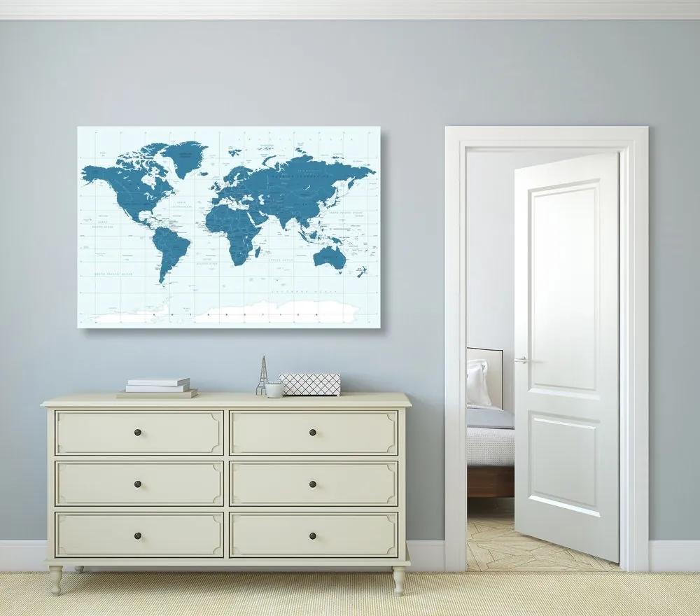 Obraz politická mapa sveta v modrej farbe - 90x60