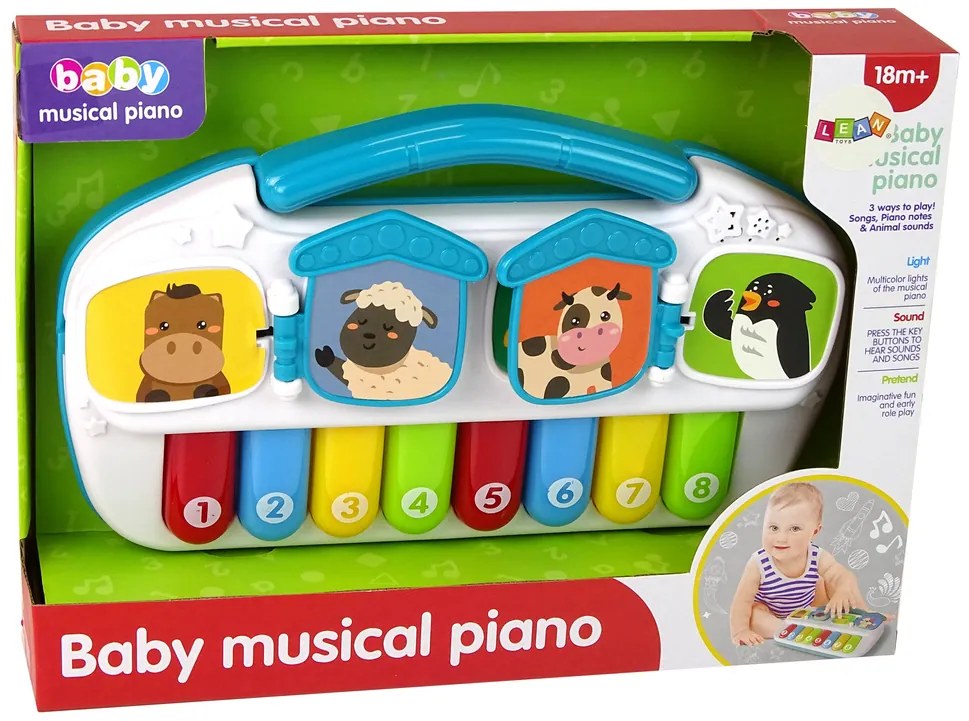Lean Toys Detský farebný klavír - zvieratká