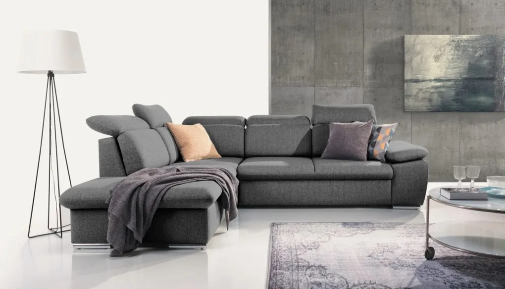 Rohová sedačka Aldon,dymovosivá štruktúrovaná látka, ľavý roh